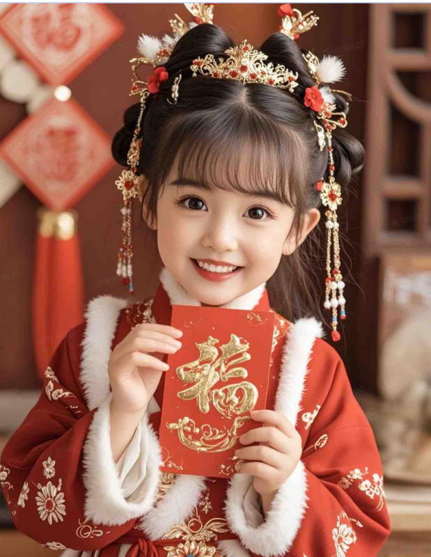 5岁小女孩红衣系列AI绘画提示词-抖微AI